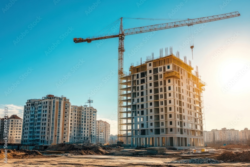 Real condominium under construction architecture building construction crane. Real condominium under construction architecture building construction crane.