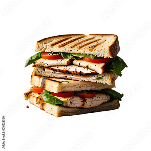 A Grilled Turkey Panini Isolated on a transparent background. Ai generative photo