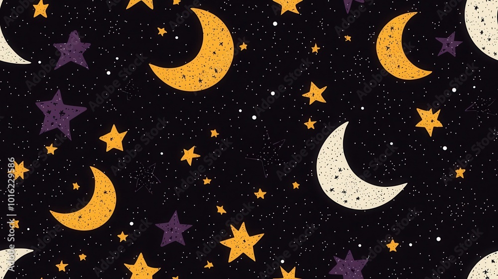 Abstract Halloween night sky with minimalist stars and moons Abstract Halloween night sky with minimalist stars and moons