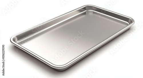 Baking Sheet Isolated on White Background. Empty Metal Rectangle Tray for Kitchen Baking Tools