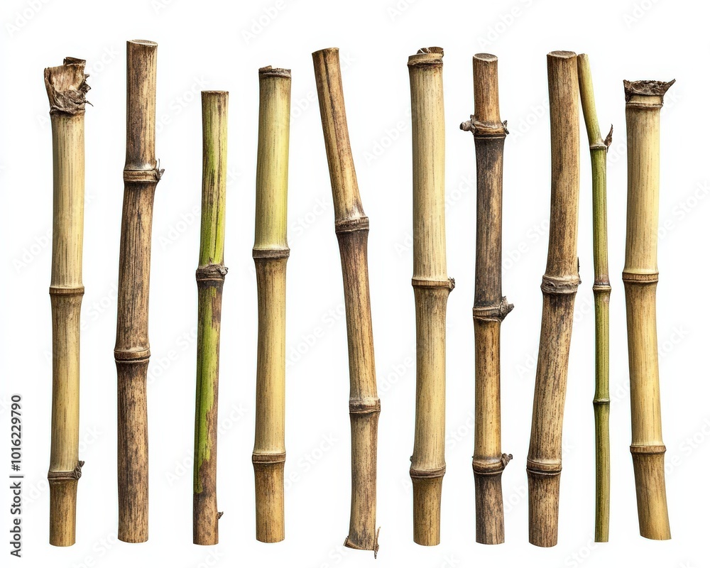 Bamboo Stick Collection. Isolated Brown Bamboo Sticks for Natural Decoration Bamboo Stick Collection. Isolated Brown Bamboo Sticks for Natural Decoration