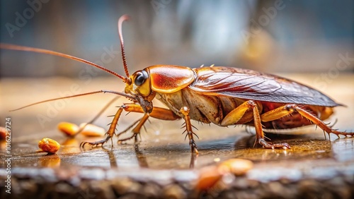 Macro photo of cockroach crawling to bait from low angle view