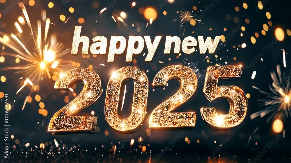 Celebration of New Year 2025 with sparkling decorations and colorful fireworks lighting up the night sky in anticipation of a joyful start to the new year Celebration of New Year 2025 with sparkling decorations and colorful fireworks lighting up the night sky in anticipation of a joyful start to the new year