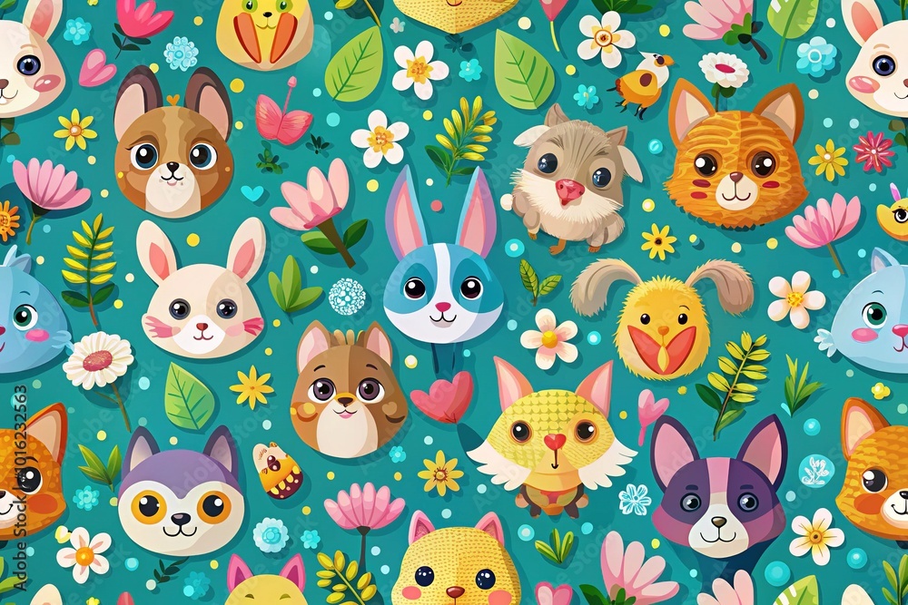 Naklejka premium Cute Animal Vector Pattern for Design - Seamless and Playful Illustrations