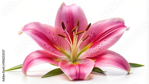 Macro picture of romantic pink lily isolated on white aerial