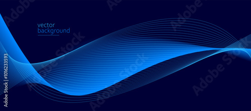 Flowing dark blue curve shape with soft gradient vector abstract background, relaxing and tranquil art, can illustrate health medical or sound of music.