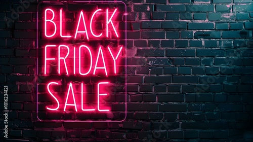 Hot Pink Neon 'BLACK FRIDAY SALE' Sign on a Brick Wall