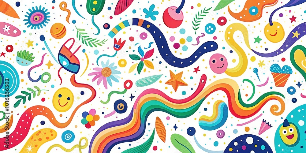 Fototapeta premium Fun Doodle Colorful Squiggles and Confetti Background for Trendy Designs