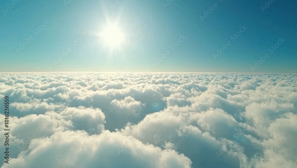 Fototapeta premium A captivating view of a bright, sunlit sky filled with fluffy white clouds, evoking feelings of freedom, peace, and the boundless beauty of nature.