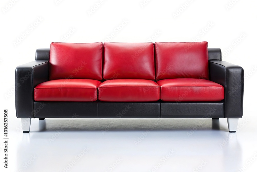 Modern red and black couch with a panoramic design on a white background Modern red and black couch with a panoramic design on a white background
