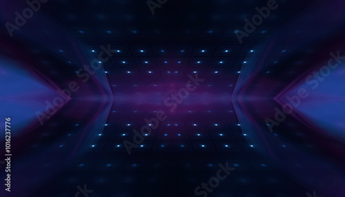 Abstract neon background with rays and spotlights.