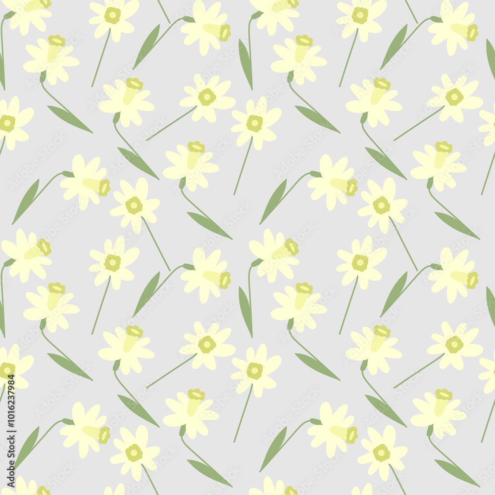 Daffodils Seamless Repeat Patten - Light Blue Daffodils Seamless Repeat Patten - Light Blue