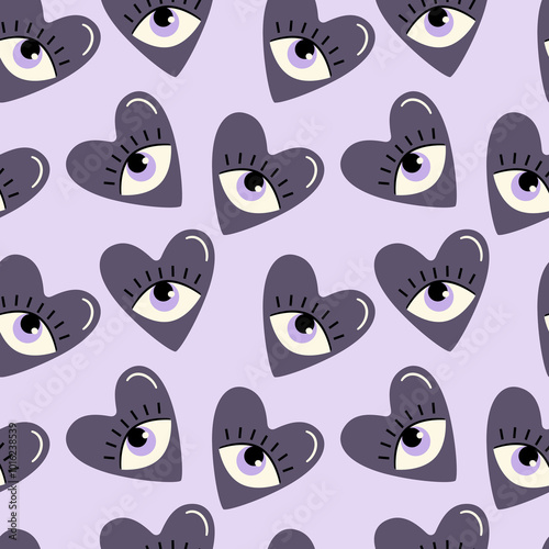 Purple Love Heart Eyes Seamless Repeat Pattern photo