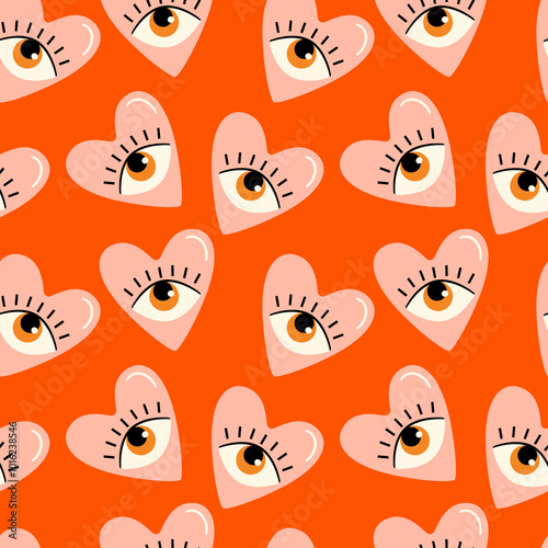 Orange and Pink Love Heart Eyes Seamless Repeat Pattern