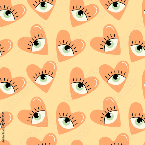 Peach Love Heart Eyes Seamless Repeat Pattern