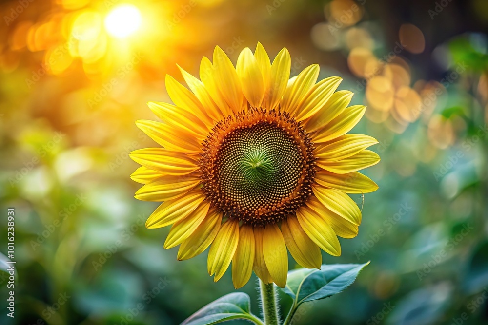 Fototapeta premium Macro shot of a sunflower in a garden setting