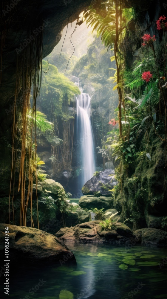 Waterfall nature vegetation landscape. Waterfall nature vegetation landscape.