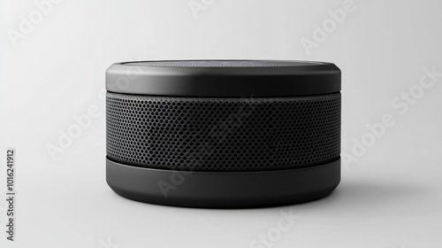 Realistic black Bluetooth speaker isolated on white background modern wireless speaker design sleek and minimalist tech gadget for music and sound reproduction. Generative AI