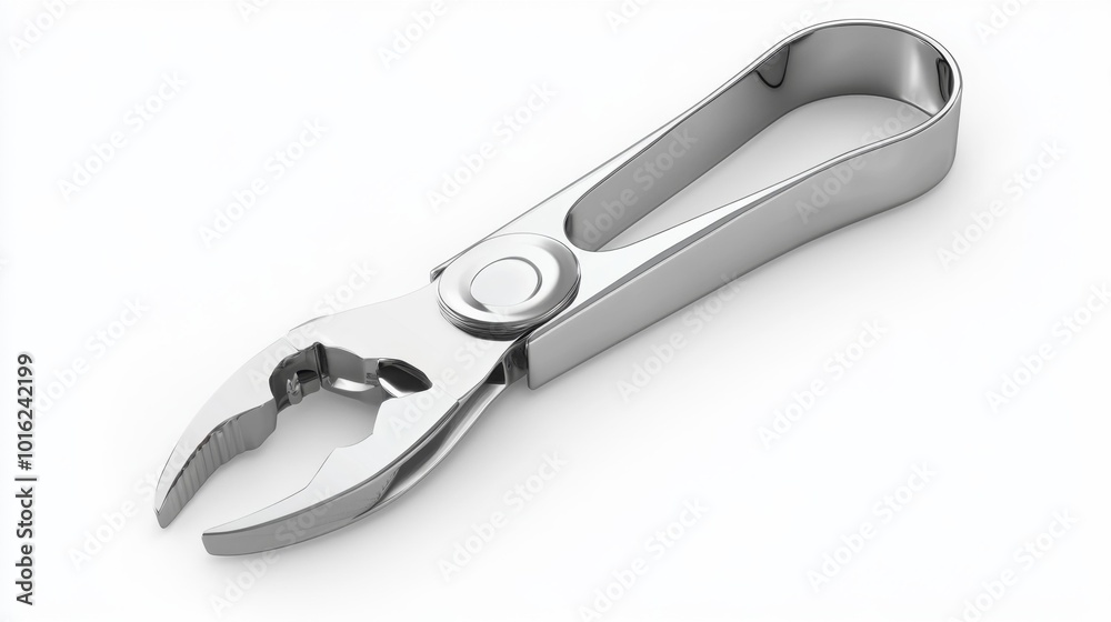 Obraz premium Metal can opener isolated on white background realistic kitchen tool durable stainless steel design for easy can opening.. Generative AI