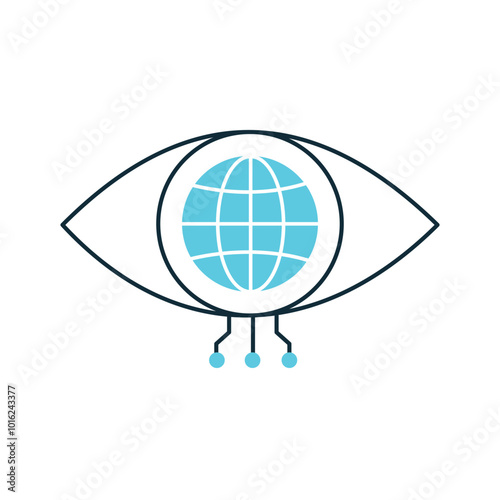 Global AI Eye for Visual Recognition Systems Vector ICon Design, global technology, neural networks
