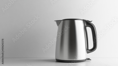 Electric kettle on a white background showcasing a modern stainless steel design ideal for home appliance product displays or kitchenware-related promotions.. Generative AI photo