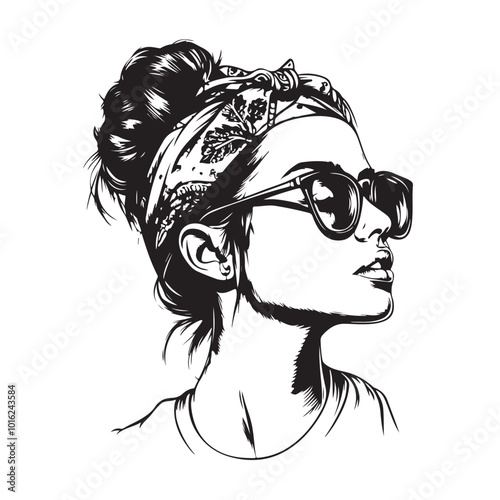 Women messy bun hairstyles, vector line art illustration