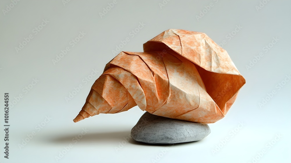Origami Seashell on Stone Papercraft Nature Inspired Art Abstract Art Origami Seashell on Stone Papercraft Nature Inspired Art Abstract Art
