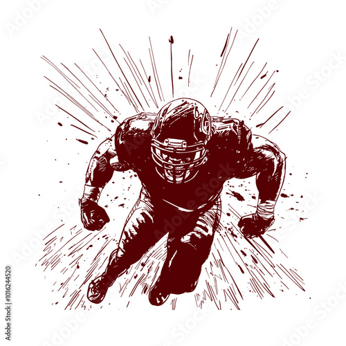 American football player. Vector illustration. In hand drawn style