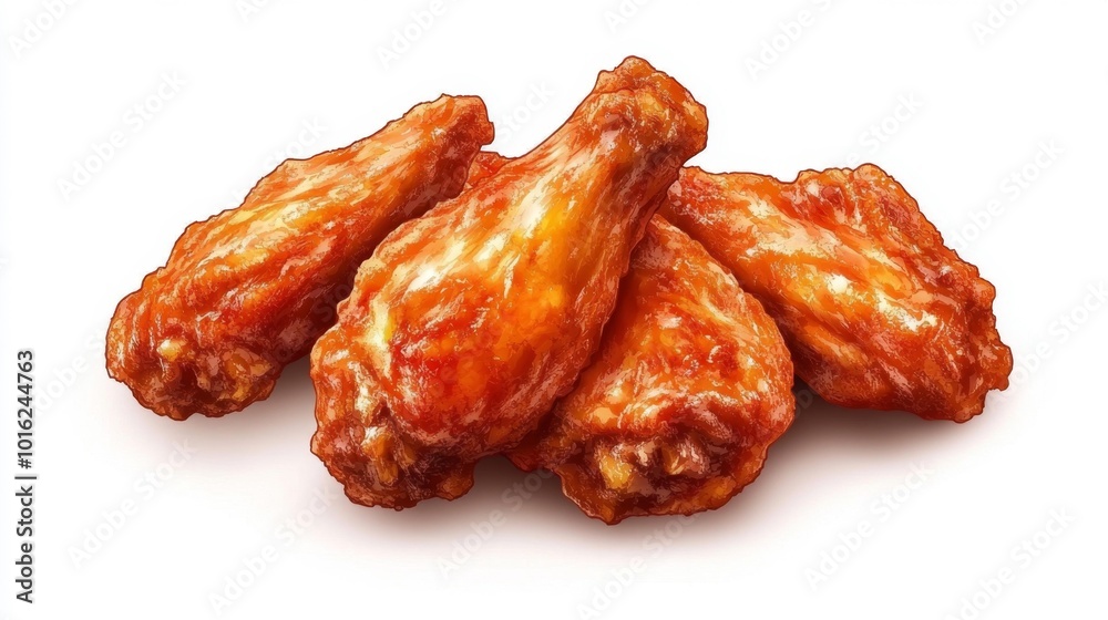 Fried chicken wings with sauce on a white background isolated and realistic perfect for food advertising restaurant menus and snack promotions. Generative AI