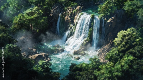 Waterfall in a Lush Green Forest