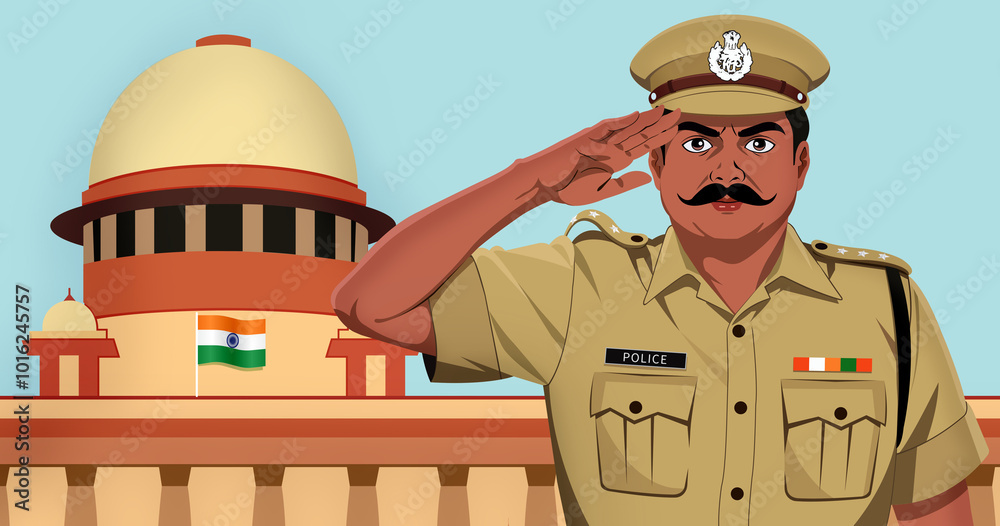 Portrait Indian policeman saluting vector illustration