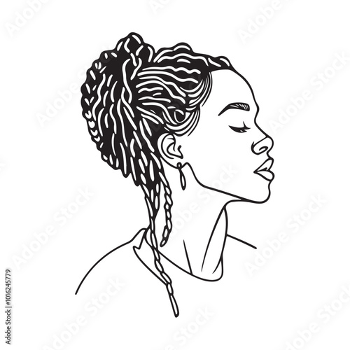 Messy hair bun, vector woman silhouette. Beautiful girl drawing illustration