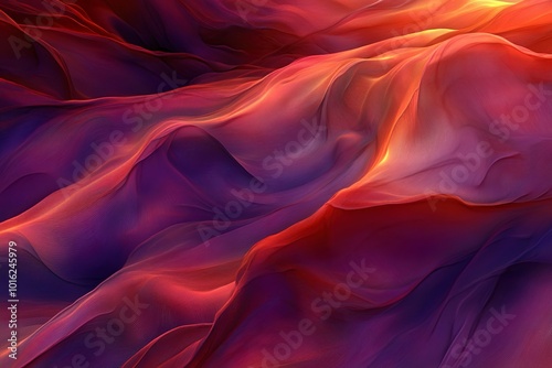 Abstract vibrant waves of red, orange, and purple hues in fluid motion