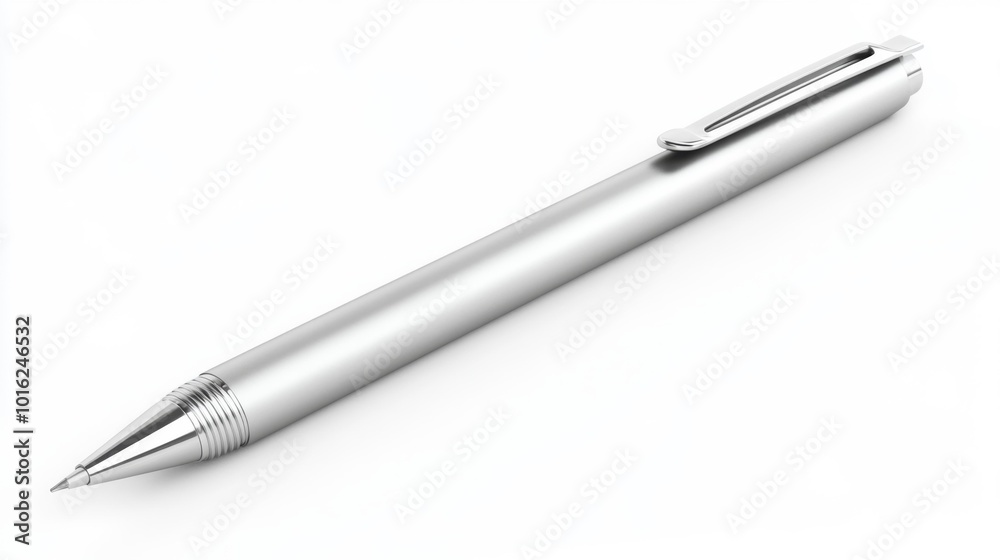 Minimalistic silver pen isolated on a white background ideal for corporate presentations office supply catalogs or stationery product designs. Generative AI Minimalistic silver pen isolated on a white background ideal for corporate presentations office supply catalogs or stationery product designs. Generative AI