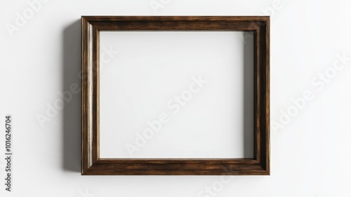 Square wooden picture frame on a plain white background realistic rendering. Generative AI