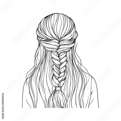 Hand-drawn girl with silky hair and luxurious eye with perfectly shaped eyebrows and full lashes