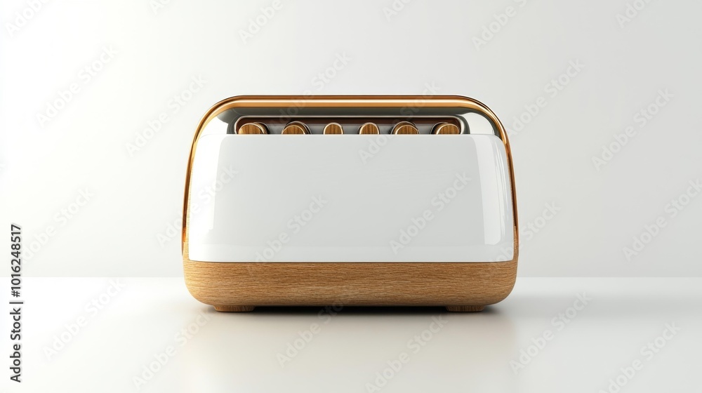 Contemporary toaster design in wood and white isolated on a white background. Generative AI Contemporary toaster design in wood and white isolated on a white background. Generative AI