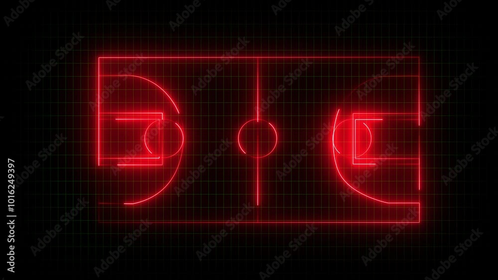 Animation of neon sports stadium on black background with neon lights ,Neon red basketball court animation on black background HD 4K . Animation of neon sports stadium on black background with neon lights ,Neon red basketball court animation on black background HD 4K .