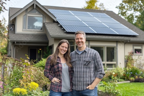 Couple smiling solar home photo