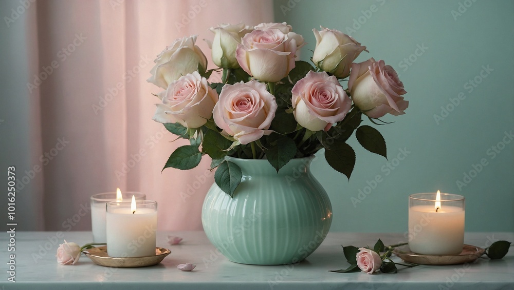 still life with candle and flowers