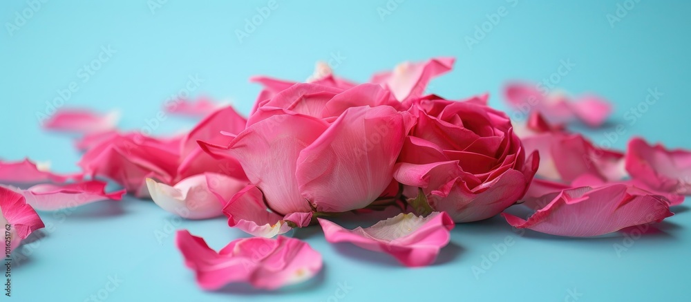 Rose Petals on a White Background with Blue Accents Rose Petals on a White Background with Blue Accents