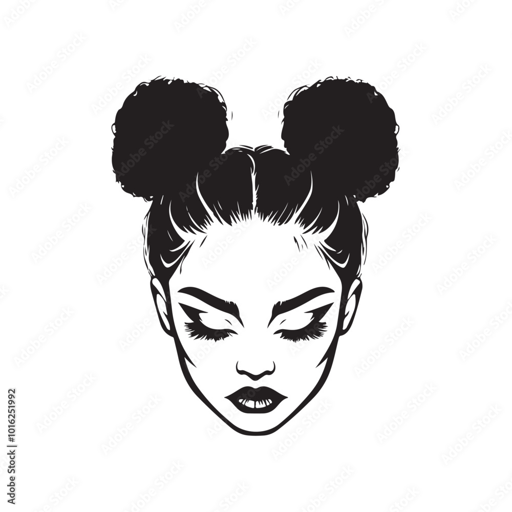 Women messy bun hairstyles, vector line art illustration Women messy bun hairstyles, vector line art illustration