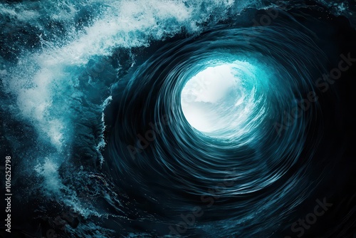 A powerful whirlpool forming in the middle of the ocean, showing water s potential for destruction, whirlpool, ocean energy photo