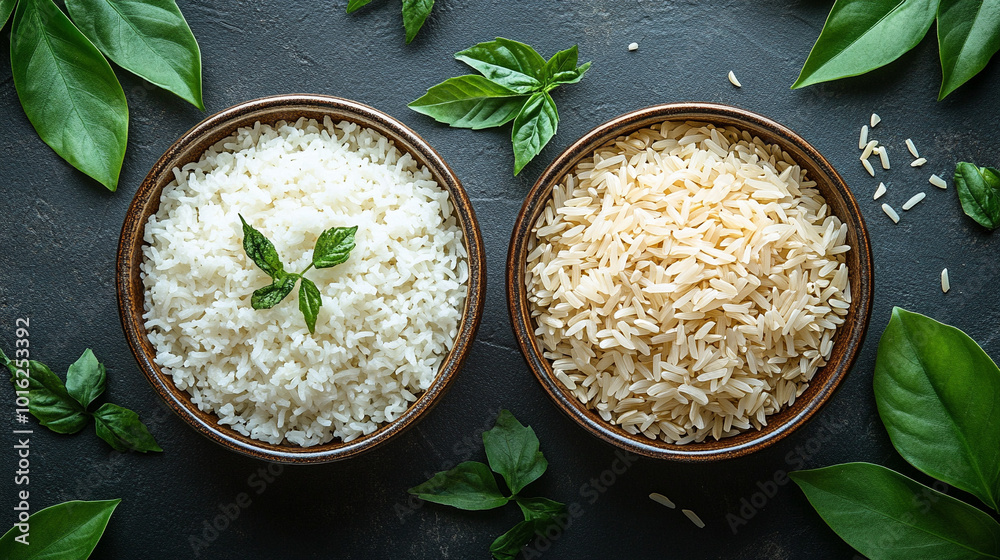 bowl with white and brown rice symbolizes health and balance. White rice represents simplicity and tradition, while brown rice signifies wholesomeness and a mindful, nutritious lifestyle bowl with white and brown rice symbolizes health and balance. White rice represents simplicity and tradition, while brown rice signifies wholesomeness and a mindful, nutritious lifestyle