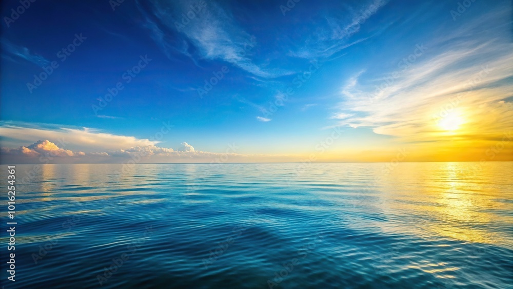 Fototapeta premium Macro view of light blue sky and yellow horizon meeting deep blue sea