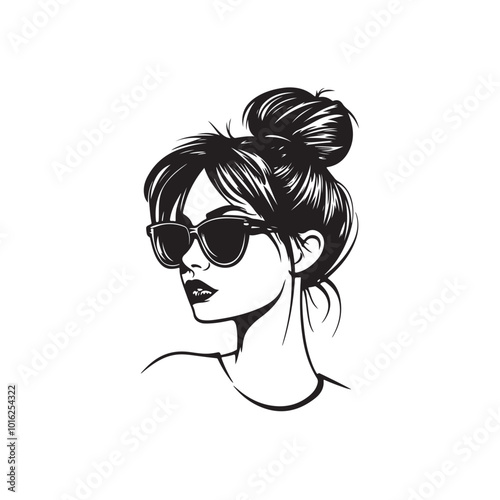 Vector of a stylish woman with a messy bun