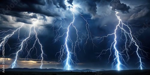 Abstract thunder lightnings against black sky background storm weather backdrop