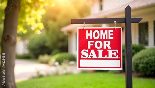 Home house for sale real estate property sign representing mortgages and moving photo