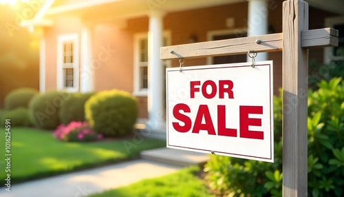 Home house for sale real estate property sign representing mortgages and moving photo
