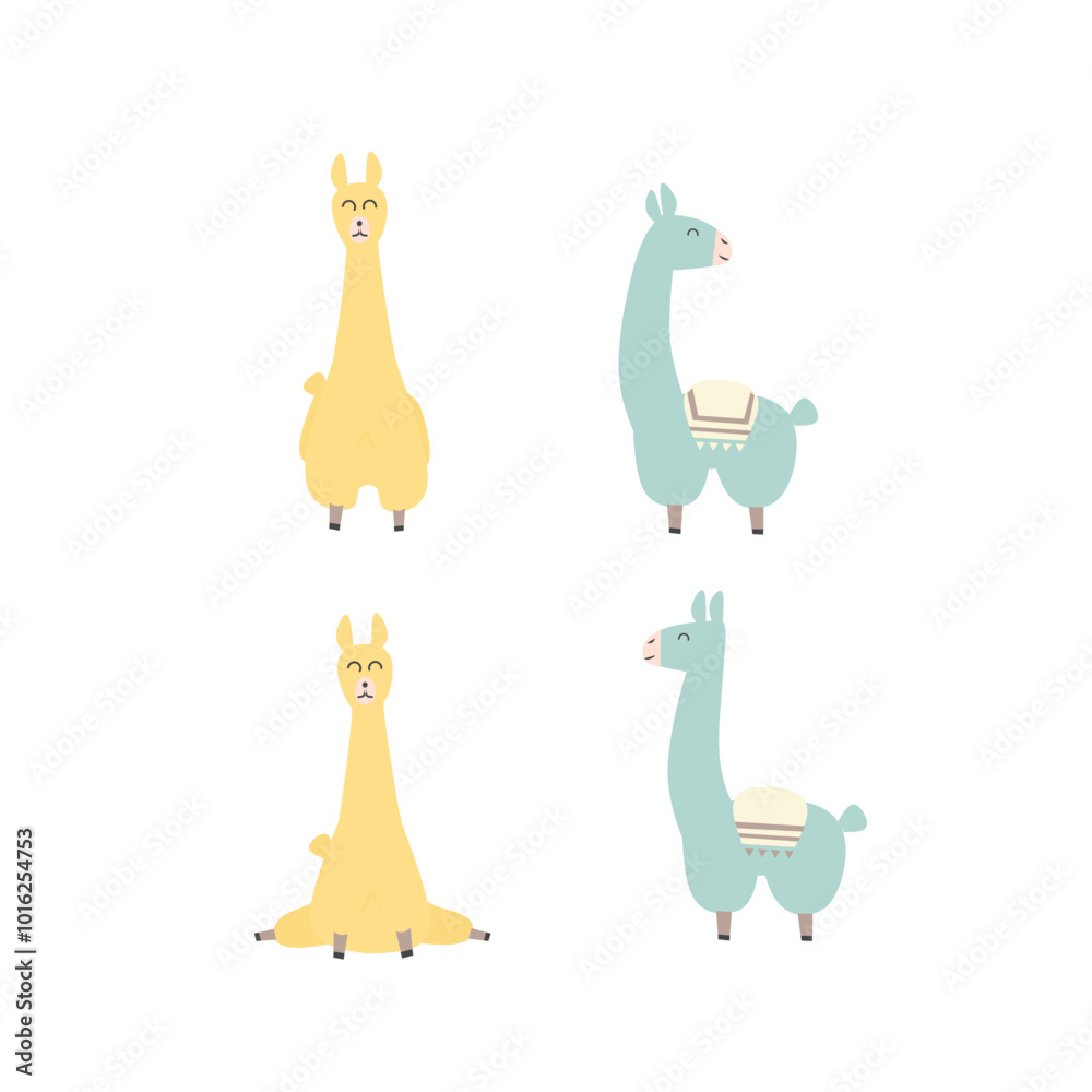 Fototapeta premium Hand drawn vector abstract lama or alpacas with different pose isolated on white background